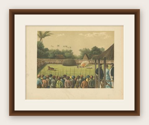 Antique Print of a Rampokan on Java by M.T.H. Perelaer, 1888, shown framed