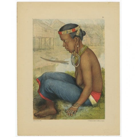 Antique Print of a Tring Dayak Woman from Borneo Island, Indonesia, 1881, view 2