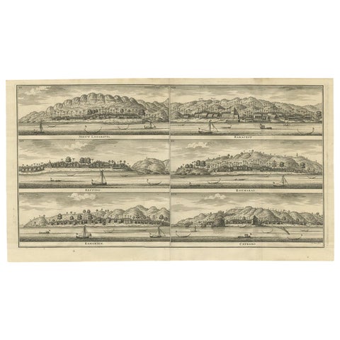 Antique Print of Trading Posts in Indonesia by Valentijn, 1726