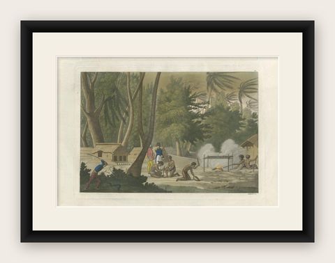 Antique Print of Papuan Tombs on Rawak Island by Ferrario, '1831', shown framed