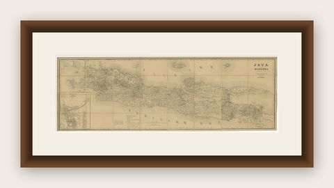 Large Antique Map of Java & Madura with Batavia Inset, c.1870s Dutch East Indies, shown framed