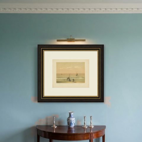 Antique Print of Local Vessels in the Sunda Strait in Indonesia, 1888, shown framed on a wall, true to size