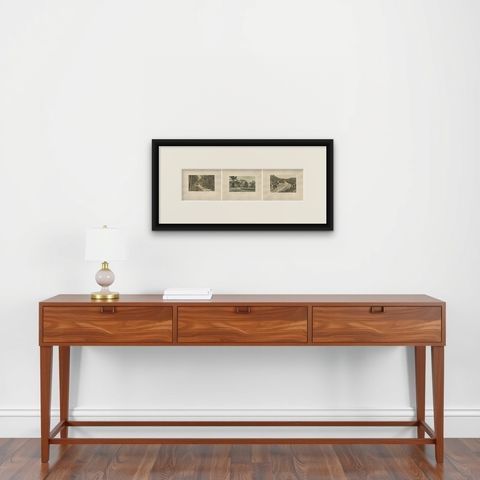 Set of 3 Antique Photogravures of Sumatra Plantations, Deli, Medan Region, 1900, shown framed on a wall, true to size