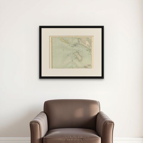 Antique Map of the Nias Archipelago, Sumatra, Indonsia, 1900, shown framed on a wall, true to size
