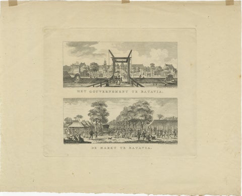 Batavia Market Scenes & Government House, Antique Prints VOC Period, c.1780, view 2