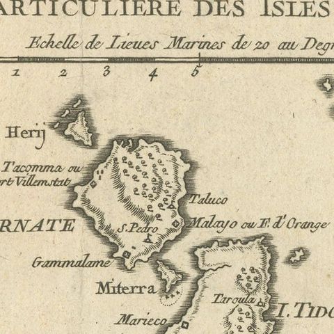 Antique Map of the Maluku Islands or Moluccas, Indonesia, close-up 1