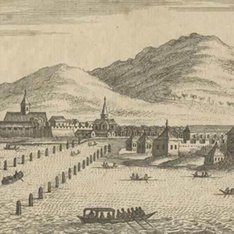 Antique Print of Batavia 'Jakarta', in the Dutch East Indies, 1744, close-up 1