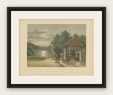 Antique Print of a Kampong Guard in Batavia by M.T.H. Perelaer, 1888, shown framed