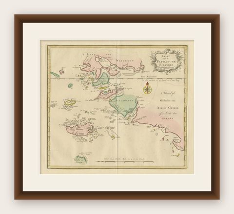 Antique Map extending from the Spice Islands to the west of Papua New Guinea, shown framed