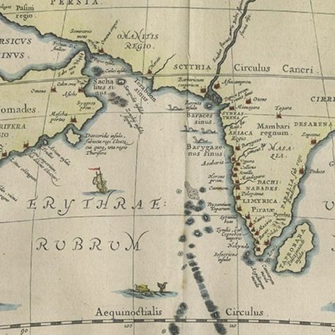 Old Map of Ancient Times covering Egypt Towards Arabia and India to Java, c.1660, close-up 2
