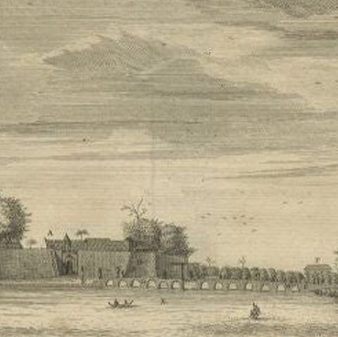 Antique Print of the Castle of Batavia or Nowadays Jakarta, Indonesia, 1726, close-up 2