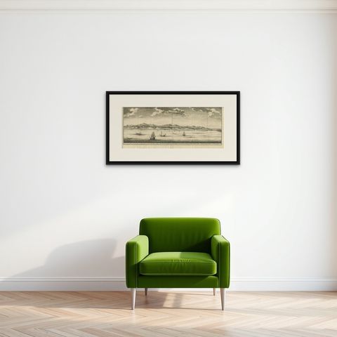 Antique Print of Ambon, Indonesia by Valentijn, 1726, shown framed on a wall, true to size