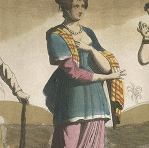 Antique Old Hand Colored Print of Javanese in Indonesia, 1827, close-up 3
