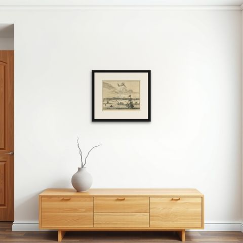 Antique Print of Amboina by Van der Aa, circa 1725, shown framed on a wall, true to size