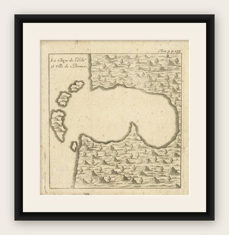 Antique Map of a Bay of Borneo, Indonesia, c.1760, shown framed