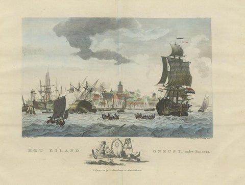 Beautiful View of Pulau 'Island' Onrust, Batavia 'Jakarta, Indonesia', ca.1805, close-up 1