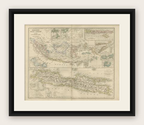 Netherlands East Indies Map with Java Inset, Nieuwe Hand-Atlas, 1876, shown framed
