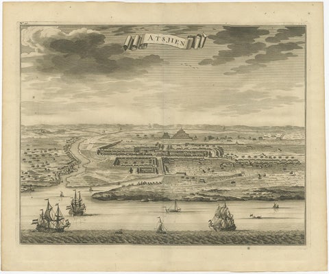 Antique Bird's Eye-view Atjien or Atjeh in Aceh in Northern Sumatra, Indonesia, view 2