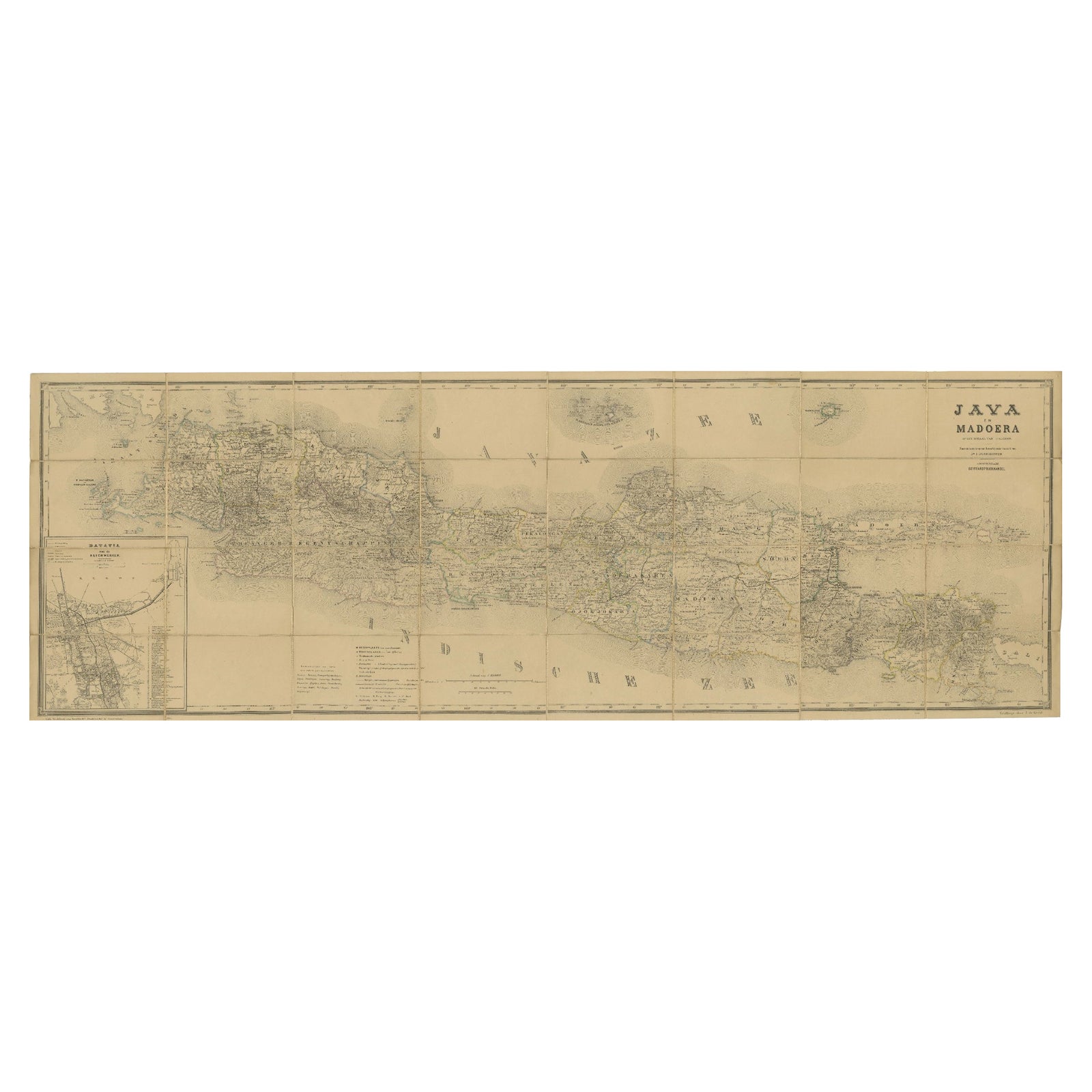 Large Antique Map of Java & Madura with Batavia Inset, c.1870s Dutch East Indies