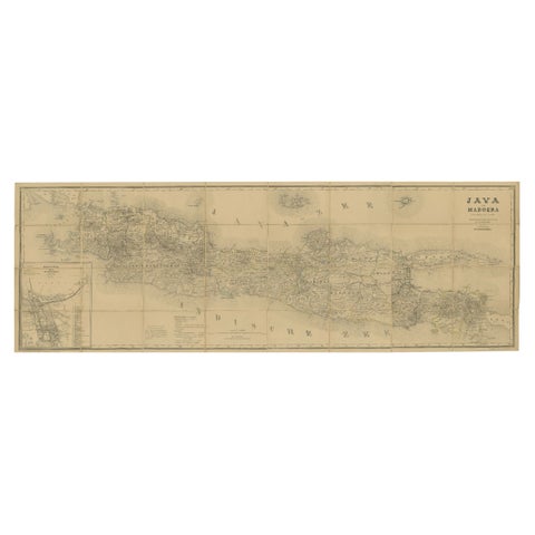 Large Antique Map of Java & Madura with Batavia Inset, c.1870s Dutch East Indies