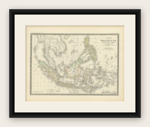 Antique Map of the East Indies by Levasseur, 1875, shown framed