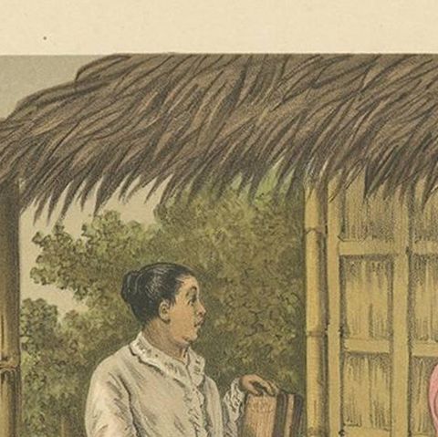 Antique Print of a Native Girl Weaving in Buitenzorg 'Java, Indonesia', close-up 1