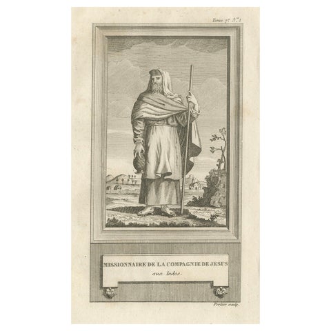 Jesuit Missionary in the Indies, Antique French Engraving by Portier, c.1790