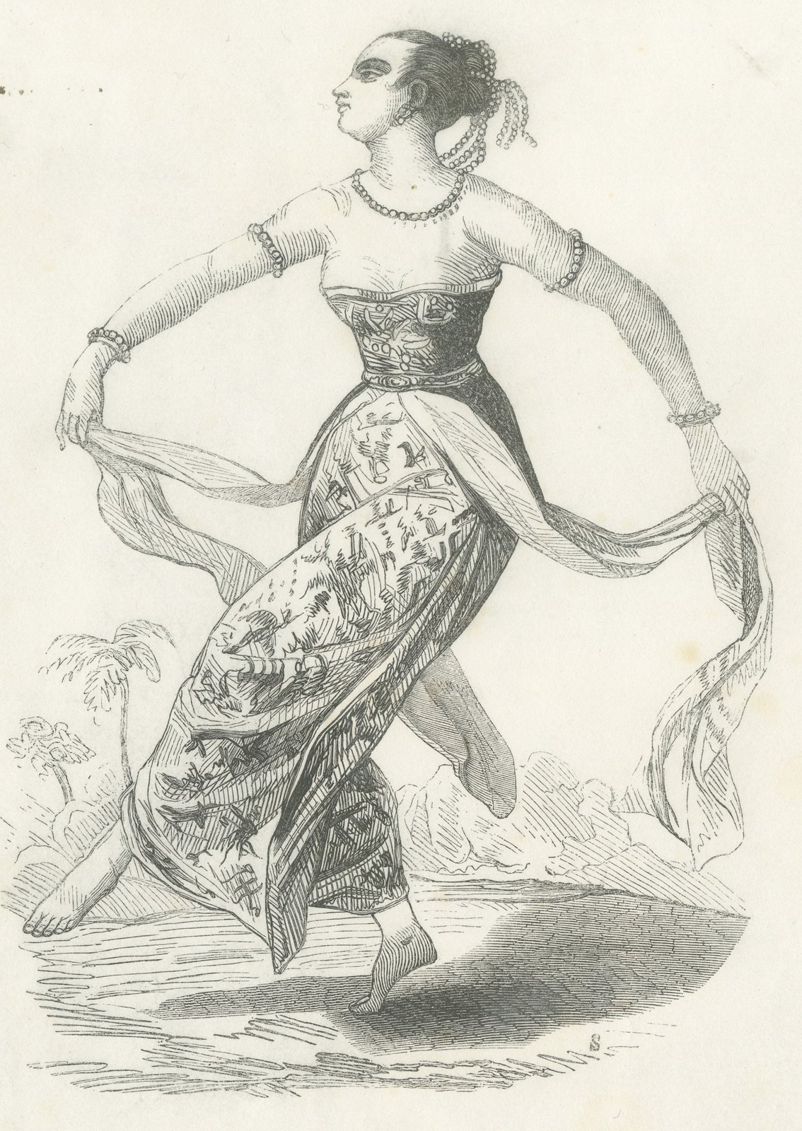 Female Dancer in Java, Antique Wahlen Costume Print, 1843-1844