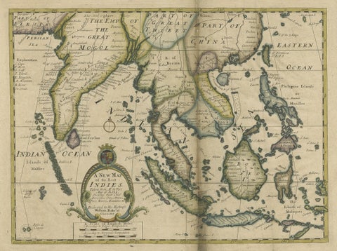 Antique Map of Southeast Asia from Persia to the Timor Island, 1712, close-up 1