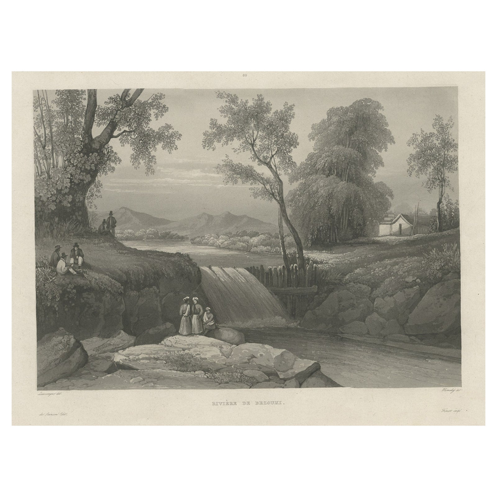 Original Antique Print of the Bezouki or Basuki River 'Java' in Indonesia, 1835