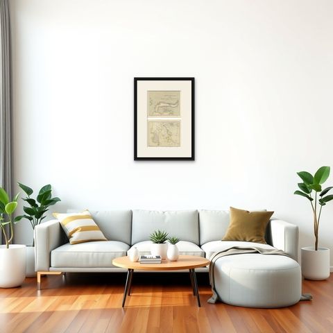 Antique Two-Sheet Map of Celebes Sulawesi, Dornseiffen, Dutch East Indies, 1884, shown framed in a room, true to size