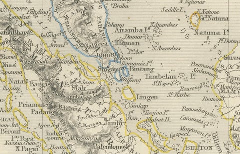 Antique Map of the Malay Archipelago with Images of Indigenous People, 1851, close-up 1