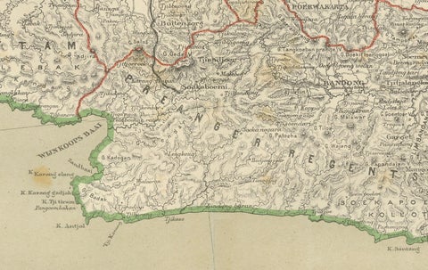 Old Map of Java, Madura & Bali, Dutch East Indies Colonial Cartography, 1884, close-up 3