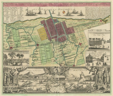 Antique Map and Views of Batavia by Homann Heirs, '1733', view 2