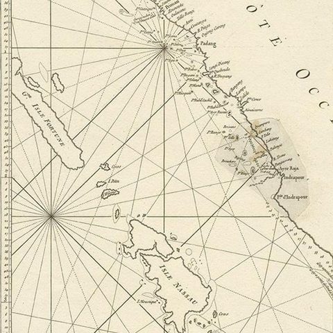 Antique Coastal Map of Sumatra by De La Haye, circa 1780, close-up 1