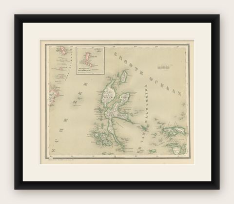 Antique Map of Halmahera, Ternate, Tidore, Moluccas by Dornseiffen, 1884, shown framed