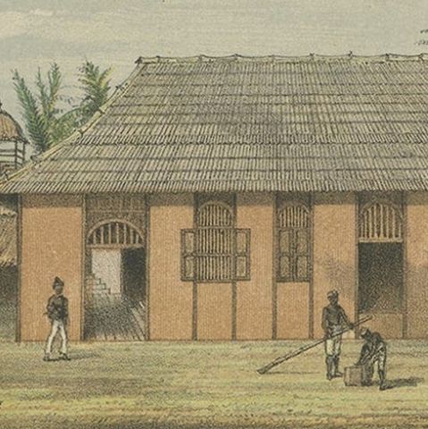 Antique Print of a Malayan Houses in Sumatra, Indonesia, 1881, close-up 3