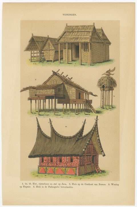 Antique Javanese Prints, Houses, Farming Tools & Household Utensils, c.1860, view 2