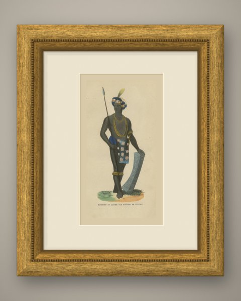 Alfur Man of Tondano, Celebes, Antique Hand-Colored Ethnographic Print, 1854, shown framed