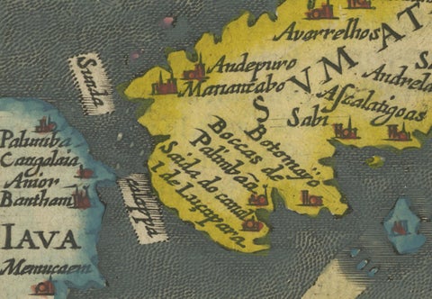 1616 Bertius Map of Sumatra, Singapore and the Straits of Malacca, close-up 3