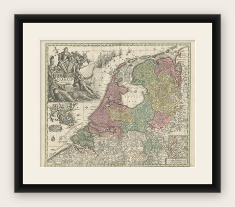 Dutch Republic & East Indies, Belgium Foederatum Map by Seutter, 18th Century, shown framed