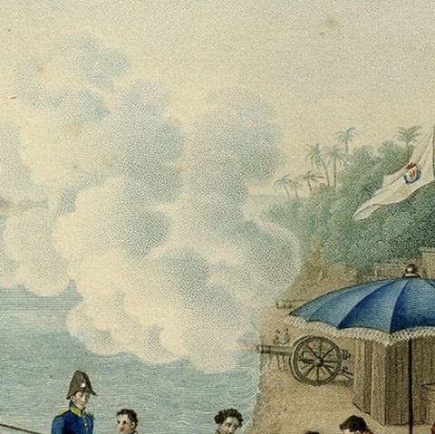 Print of the French Disembark at the Portugese Settlement of Dille, Timor, 1825, close-up 2