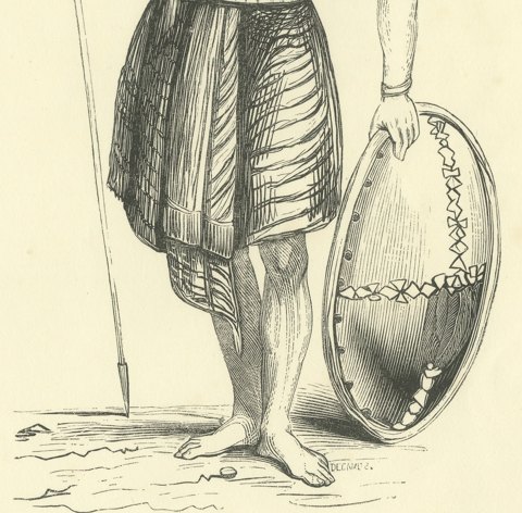 Warrior of the Island of Sawoe, Antique Wahlen Costume Print, 1843-1844, close-up 2
