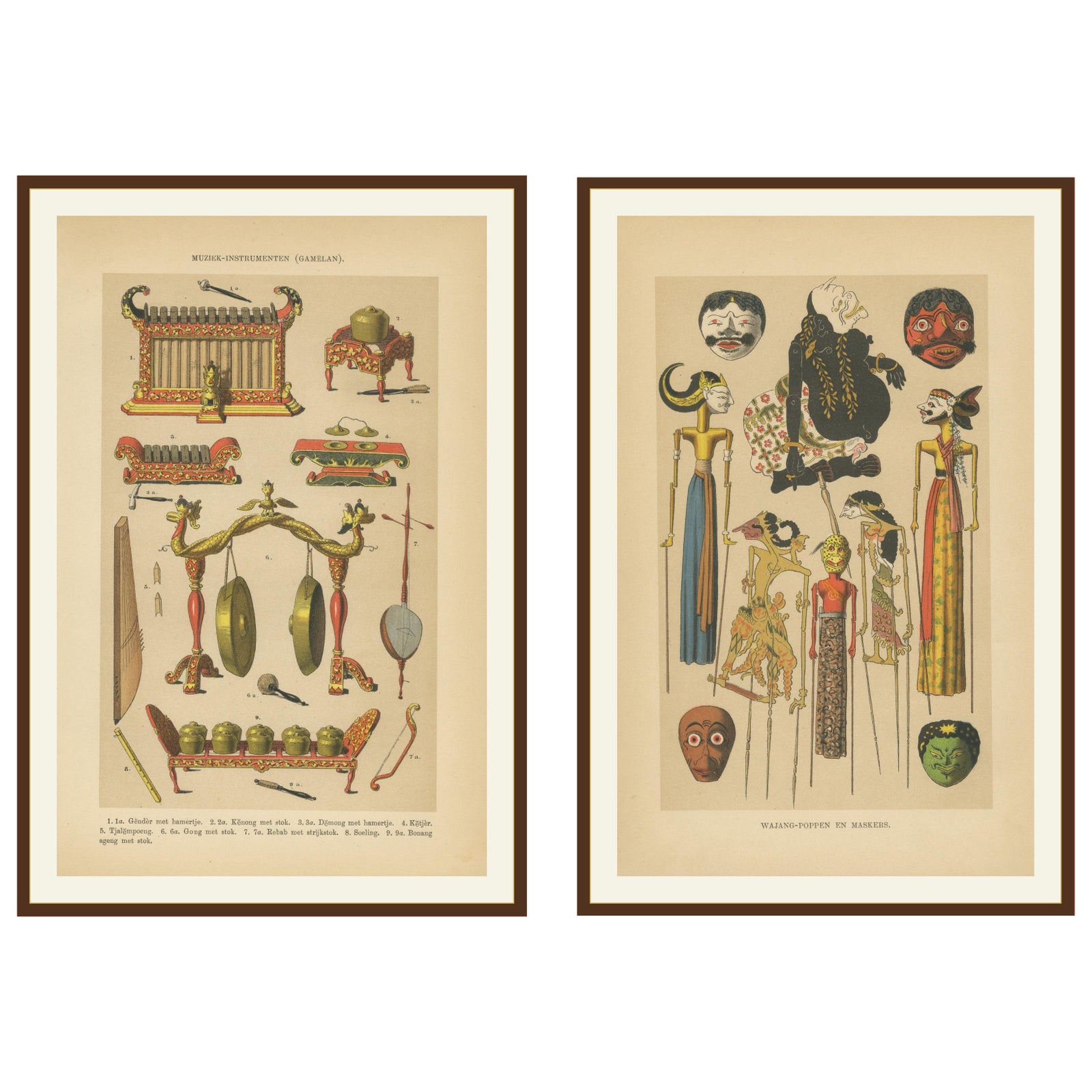 Antique Javanese Prints, Gamelan Instruments & Wayang Puppets, c.1860