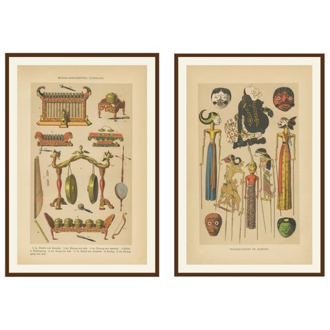 Antique Javanese Prints, Gamelan Instruments & Wayang Puppets, c.1860