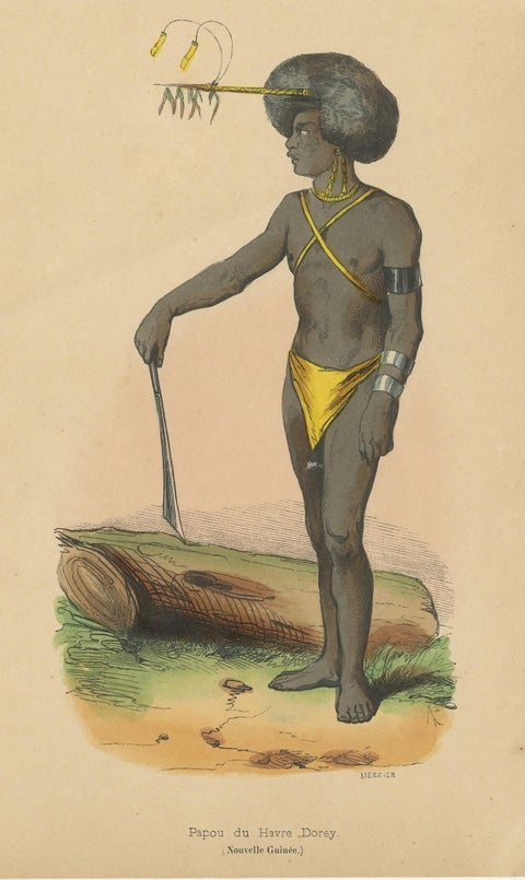 Antique Costume Print of a Papua from Dorey Harbour by Wahlen, 1843, view 2
