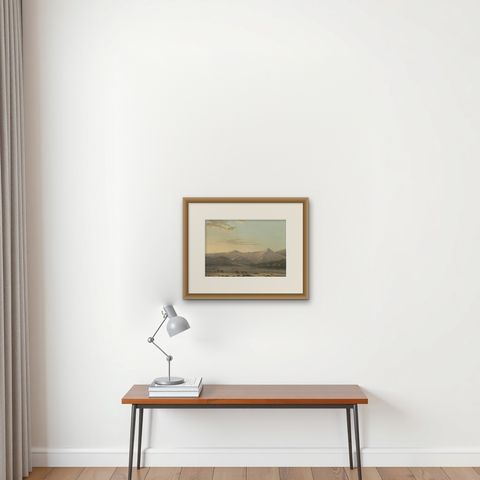 Mount Bromo Volcano Erupting in 1856, East Java Lithograph, Published 1872, shown framed on a wall, true to size