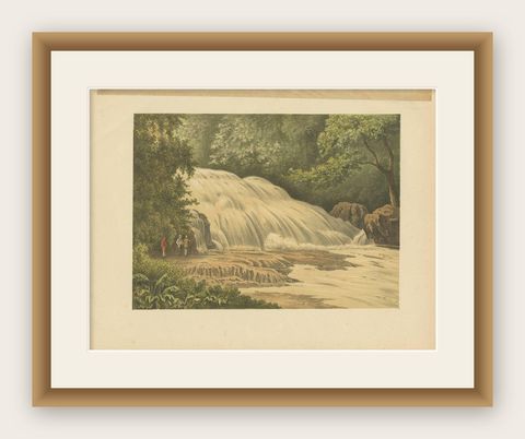 Antique Print of the Bantimurung Waterfall by M.T.H. Perelaer, 1888, shown framed
