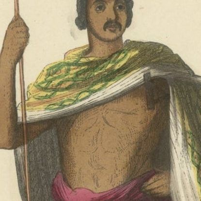 Antique Print of a Warrior from Roti or Rotti Island in East Indonesia, ca.1845, close-up 1