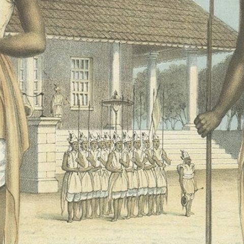 Antique Hand-Colored Print of a Regent in the Dutch East Indies, 1854, close-up 2